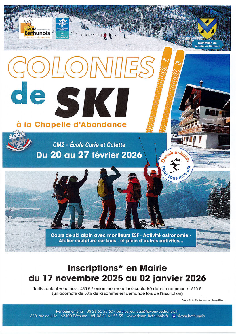 INSCRIPTIONS COLONIE DE SKI 2026